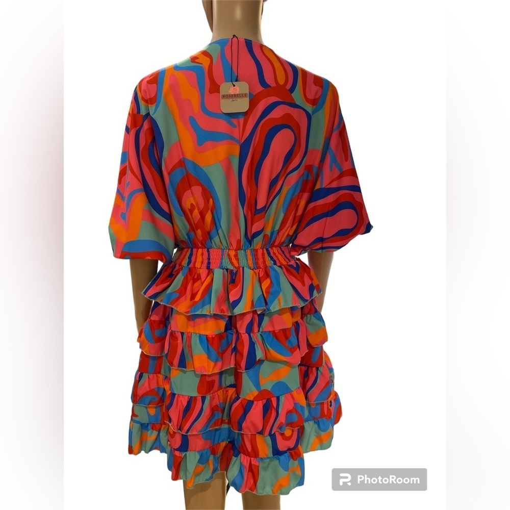 NWT Bohemian Layered Dressy V Neck Bell Sleeve Beach Short Mini Sundress size M - Picture 5 of 7